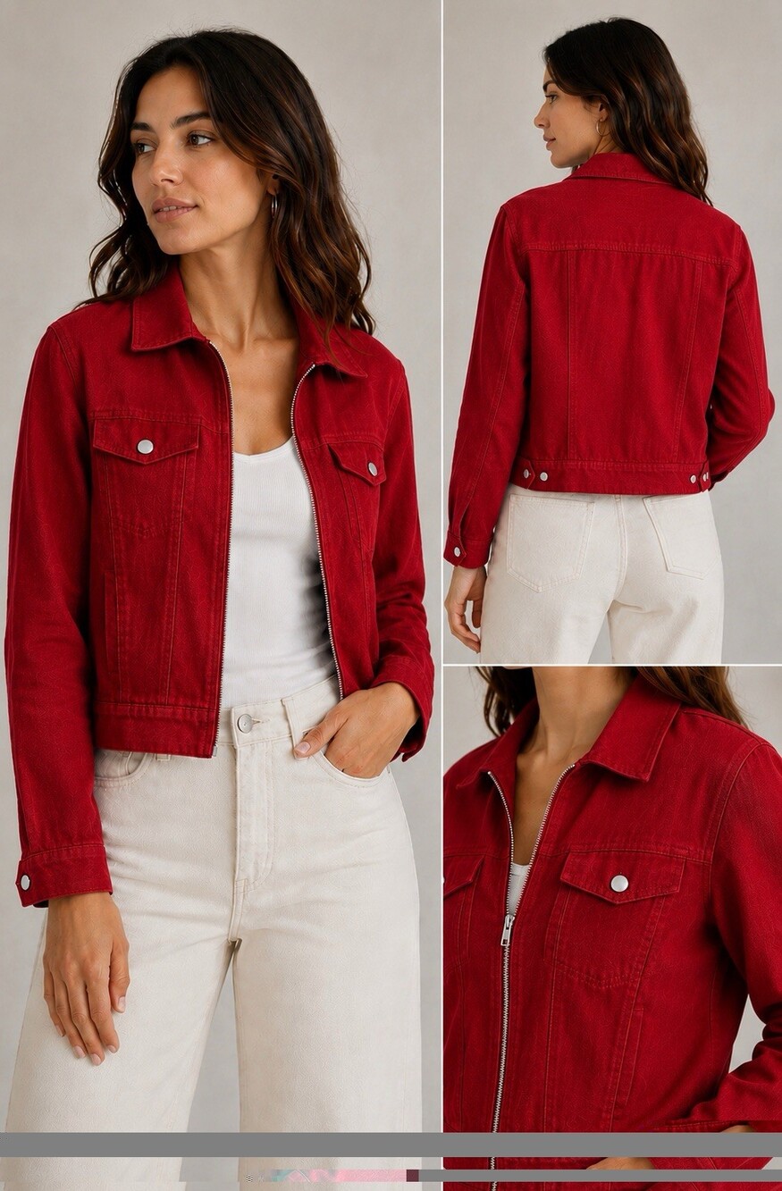 Rachel Zoe Red Linen Blend Utility Jacket Size Small Zip Front Neutral